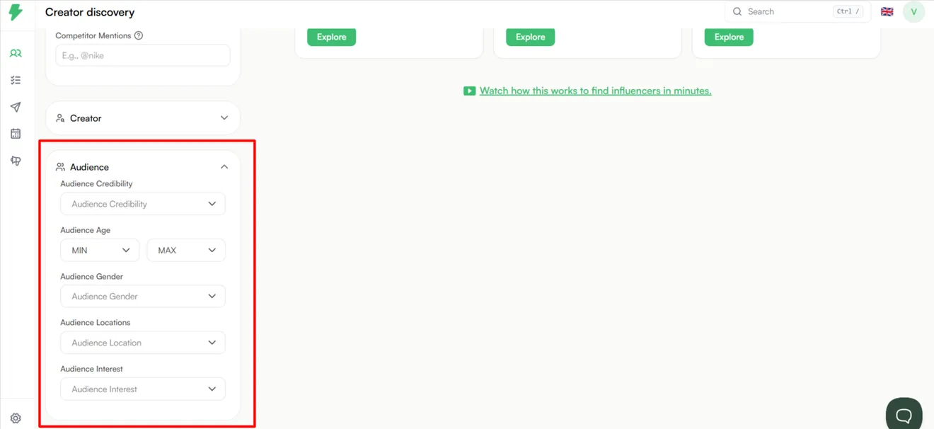 Filter by the audience's location, age, gender, and interests