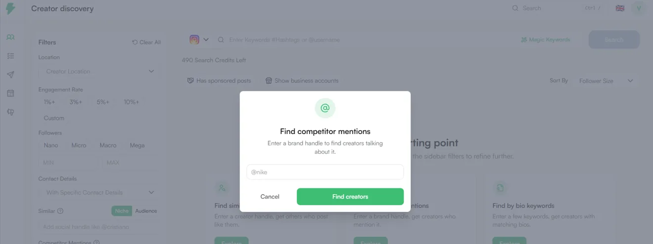 Pull the creators who have already posted for your competitors